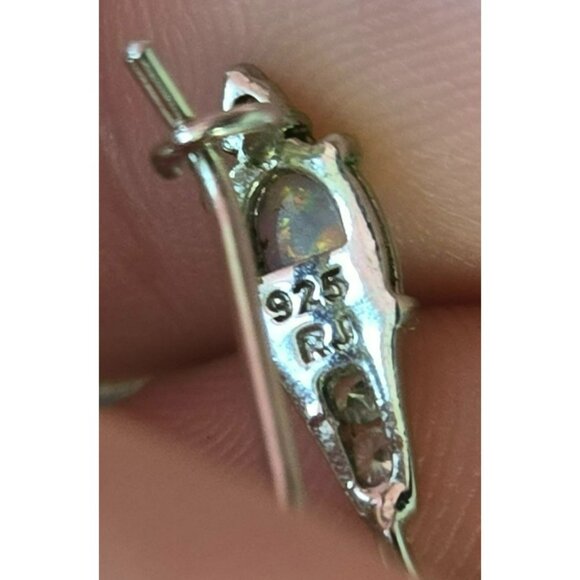 Sterling Silver 925 Opal Drop Earrings with CZ Accent Dangle Pierced Jewelry RJ - Picture 7 of 9